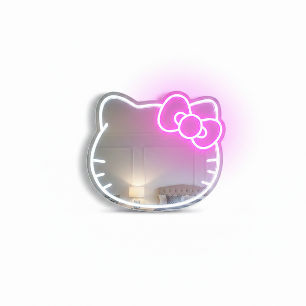 Miroir Hello Kitty LED rose intense sur fond blanc